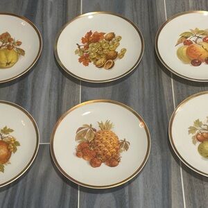 Vintage Bavaria Germany Golden Crown E & R Harvest Fruit Plates 6 Pieces